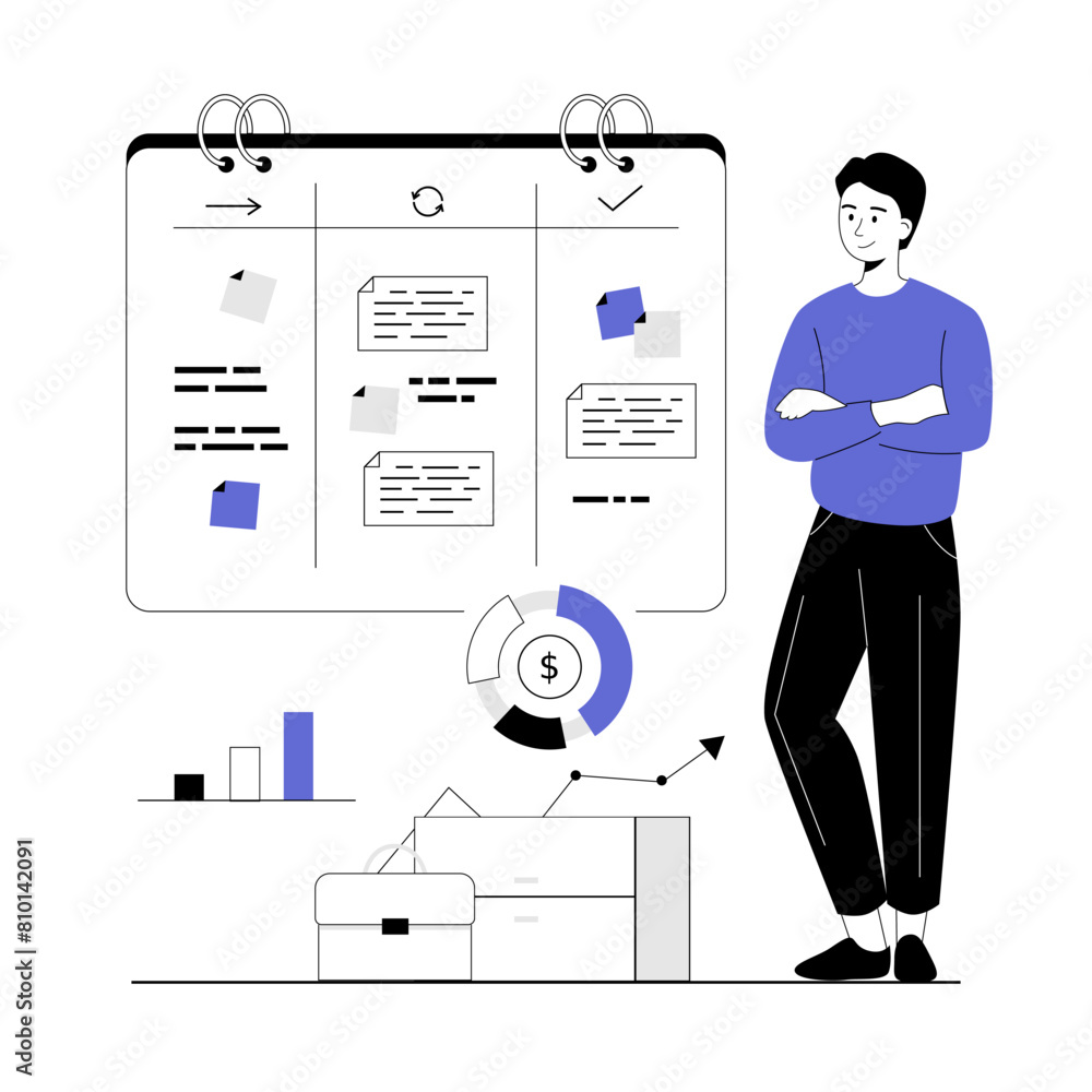 Poster business planning. man planning tasks, appointment or assignment in a planner. time organization for