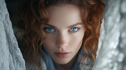 Fototapeta premium Captivating gaze of a redheaded woman