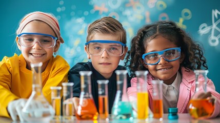 Science Lab Experiment: In a school science lab, students conduct experiments with test tubes and Bunsen burners, learning through hands-on exploration and teamwork
