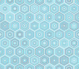 Pattern of geometric shapes. Hexagon stacked mosaic cells. Blue color tones. Hexagonal cells. Tileable pattern. Seamless vector illustration.