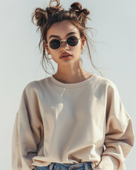Urban street scene look, tan sand color oversize sweater mockup