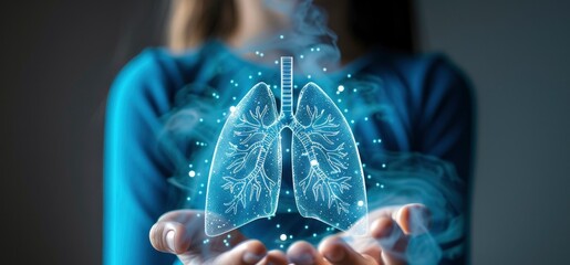 A child holding digital figure of transparent lungs