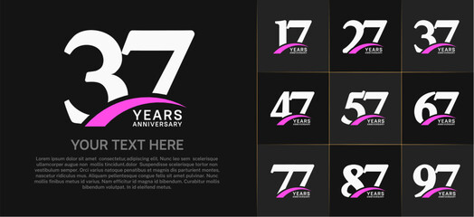 Set of Anniversary Logotype with purple swoosh, white color can be use for special day celebration