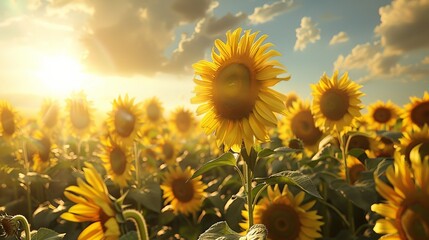Sunflower Field: A field of towering sunflowers stands tall under the bright sun, their golden faces following the sun's journey across the sky