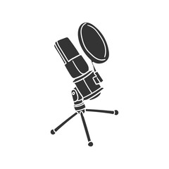 Microphone Studio Icon Silhouette Illustration. Music Vector Graphic Pictogram Symbol Clip Art. Doodle Sketch Black Sign.