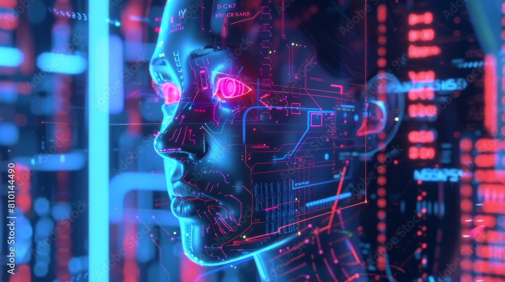 Poster digital artwork depicting ai chatbots enhancing customer service interactions through natural langua