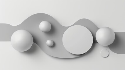 Silver and white abstract background with round spheres
