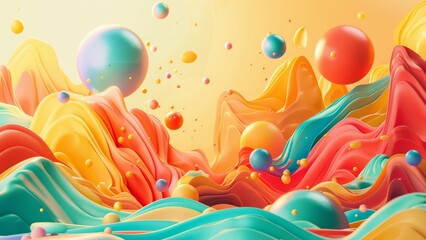 abstract colorful and juicy 3D background with splashes and spheres