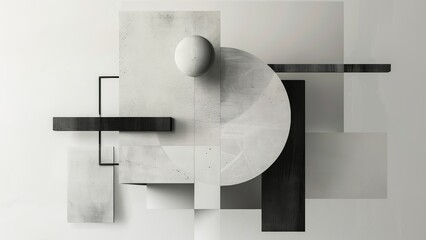 3d abstract and minimalistic wallpaper of black and white figures, lines and elements
