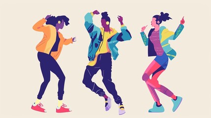 Colorful vector of young adults enjoying a lively dance