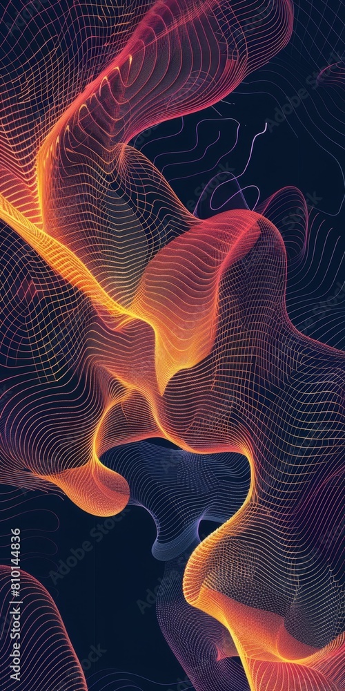 Poster vibrant orange digital waves on a dark backdrop creating a modern abstract design