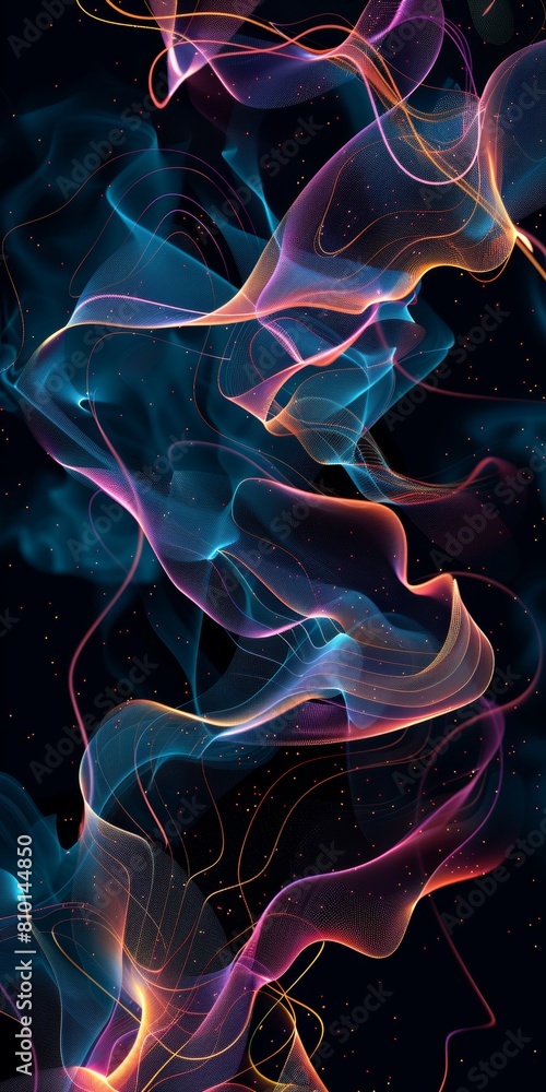 Poster abstract colorful particle waves on dark background