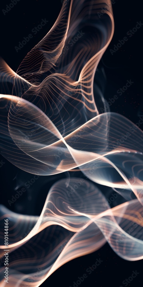 Poster visually captivating image featuring soft glowing light waves on a dark backdrop