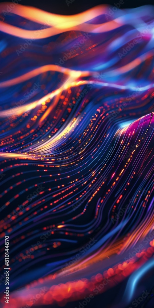 Poster abstract light waves with dynamic neon lines