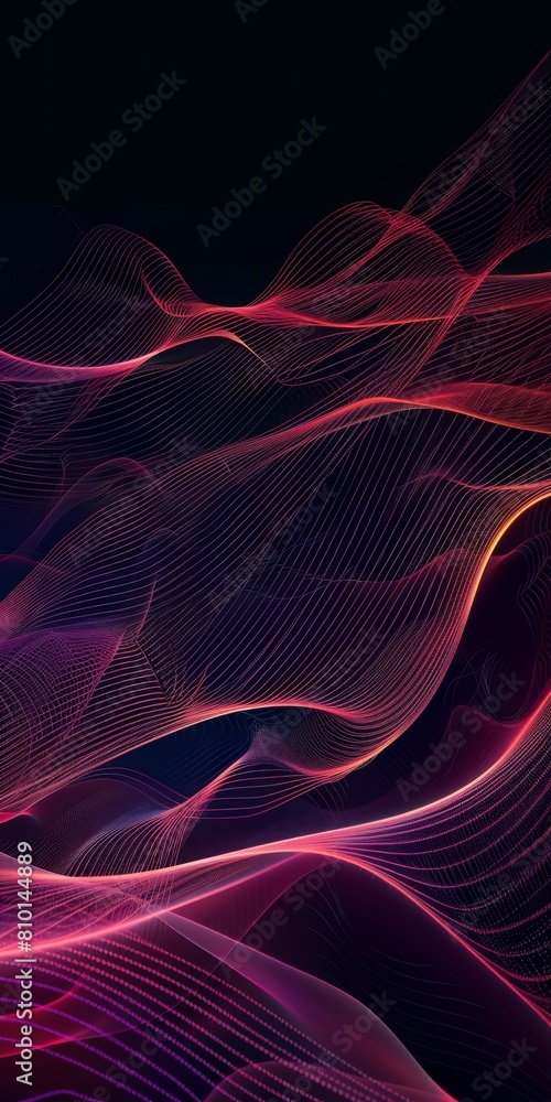 Poster vibrant pink and purple lines create a dynamic wave pattern over a black backdrop