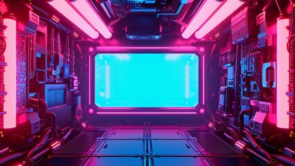 Neon blank cyberpunk themed placeholder screen with blue and pink lights around it