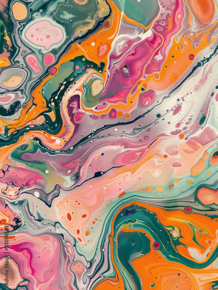 Poster vibrant liquid marble texture with smooth swirls and bubbly patterns