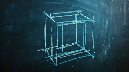 Crisp Blue Square Chalk Drawing, Emphasizing Elementary Math Concepts on Blackboard