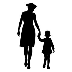 Mother walking with her child vector silhouette 