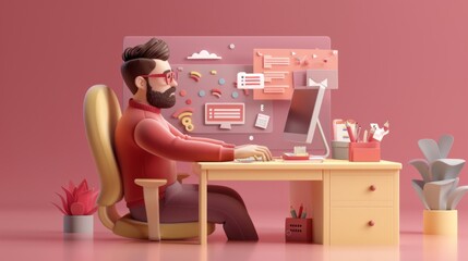 Contemporary workspace with stylish male freelancer