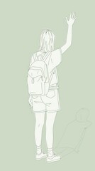 Obraz premium Young woman waving hand line art illustration