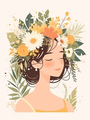 Serene woman with floral crown