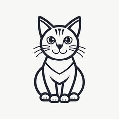 Line art of a cute cat simple and minimalist logo icon vector silhouette 