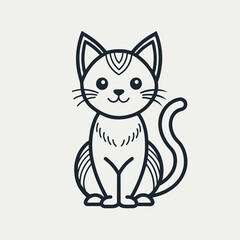 Line art of a cute cat simple and minimalist logo icon vector silhouette 