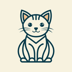 Line art of a cute cat simple and minimalist logo icon vector silhouette 