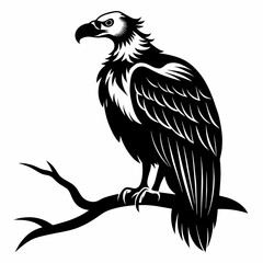 Big griffon vulture sitting on a tree stick vector silhouette 