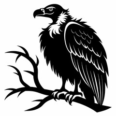 Big griffon vulture sitting on a tree stick vector silhouette 