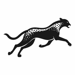 Cheetah in mid-air jump showcasing its pose in a solid black color silhouette