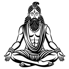 Indian religious male with beard in meditation pose vector silhouette 
