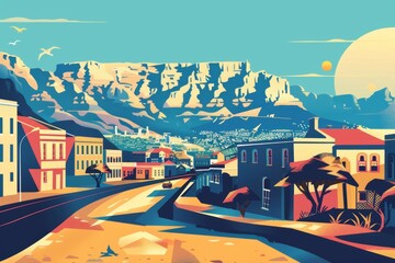 Fototapeta premium Stylized illustration of cape town with table mountain
