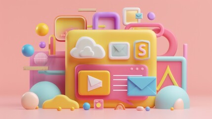 Fototapeta premium Colorful 3d social media icons composition