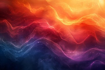 Abstract depiction with flowing waves in warm and cool shades with sparkling stars and cosmic energy