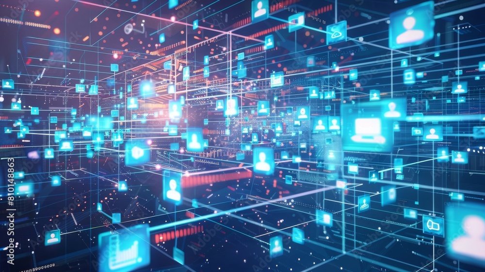 Poster illustration of ai algorithms analyzing social media data to understand and predict communication tr