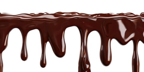 Melted chocolate dripping isolated on a white background, in a close up. World Chocolate Day