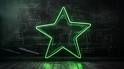 Neon Green Star Shape on Classroom Chalkboard, Creative Teaching Aids for Children