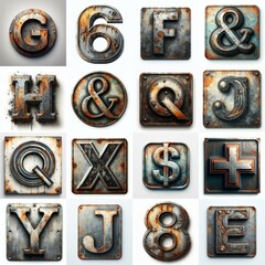 Fototapeta premium Meatal grange and rusty Lettering Typeface. AI generated illustration