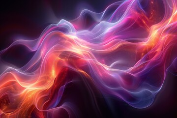 Fototapeta premium This image showcases a dynamic abstract wave pattern with a cosmic touch, rich in colors and digital artistry, merging fluid shapes and starry textures