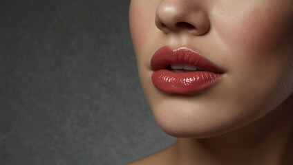 Generative Ai, salon advertisement lips after augmentation procedure, cropped female lips shape using fillers