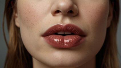 Generative Ai, salon advertisement lips after augmentation procedure, cropped female lips shape using fillers