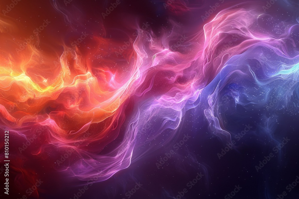 Poster mesmerizing fluid abstract with waves of fiery red transitioning into a tranquil blue, capturing a f