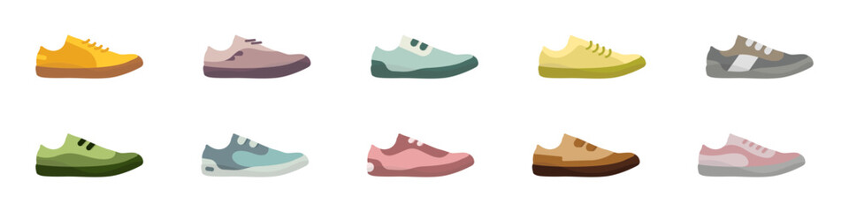 Sneakers vector icon set. Shoes stylish logo colored. Sports shoes vector. Running symbol. Sneaker icon on a white background vector. Vector illustration.