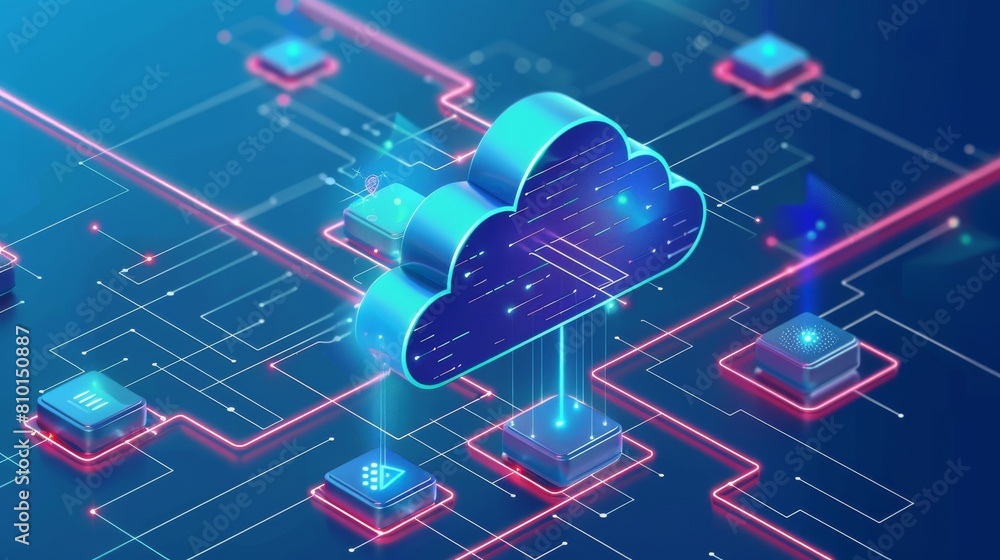 Poster minimalistic icon of a cloud computing infrastructure