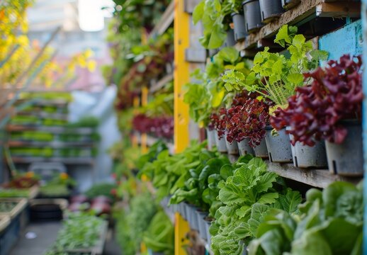 Urban farming embraces community gardens, vertical farming, and rooftop agriculture, promoting sustainable food production in cities - Powered by Adobe