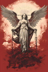 illustrated angel, angel artwork vintage style angel, angel flying in the air