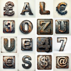 Naklejka premium Meatal grange and rusty Lettering Typeface. AI generated illustration