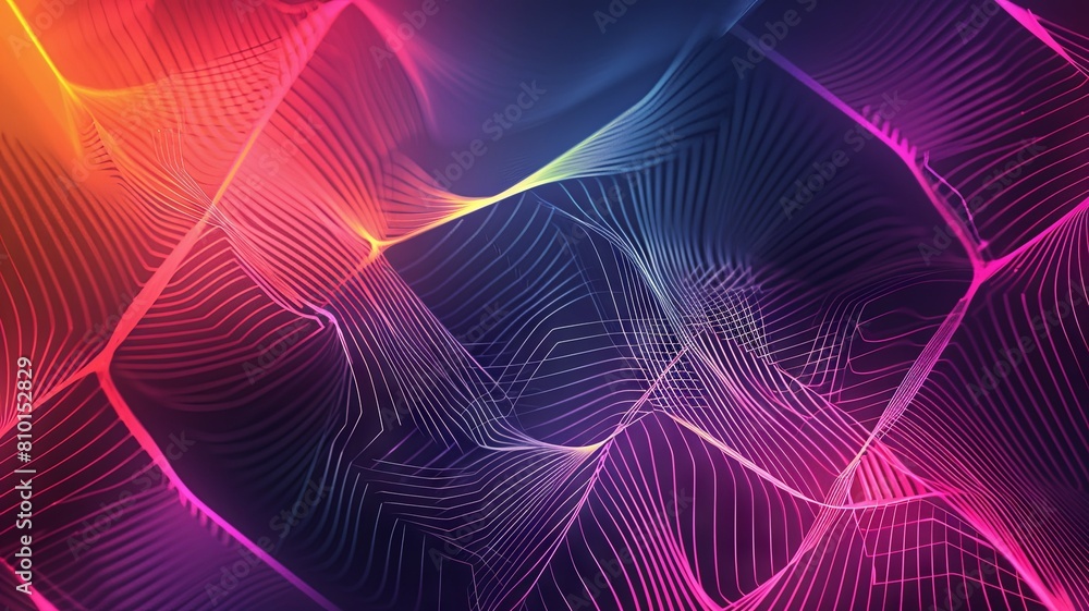 Poster colorful network of lines on a dark background - an intricate network of colorful lines on a dark ba